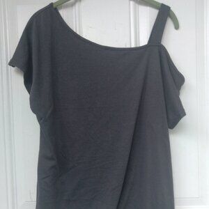 CYANSTYLE GRAY COLD SHOULDER SHORT-SLEEVED TOP ROUND NECK SIZE M MEDIUM